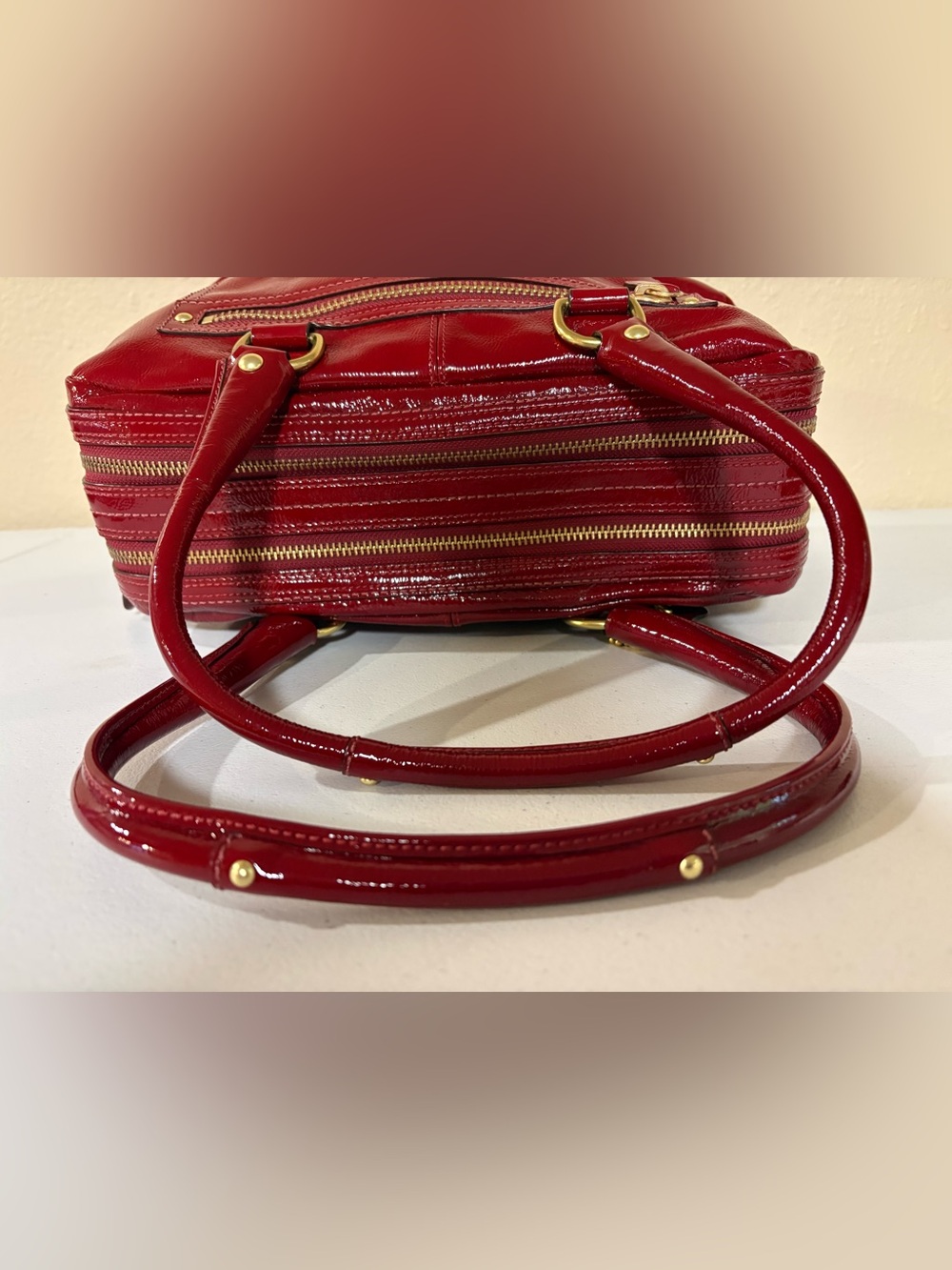 Coach Red Patent Turn Lock Satchel Bleeker Street Limited Edition Peyton 13051 - Picture 5 of 12